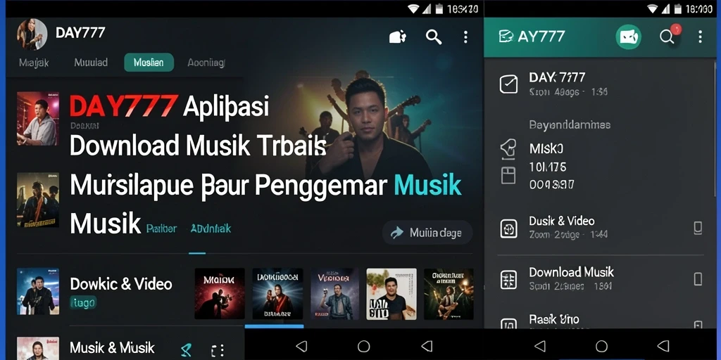 Antarmuka utama aplikasi DAY777 untuk unduhan musik