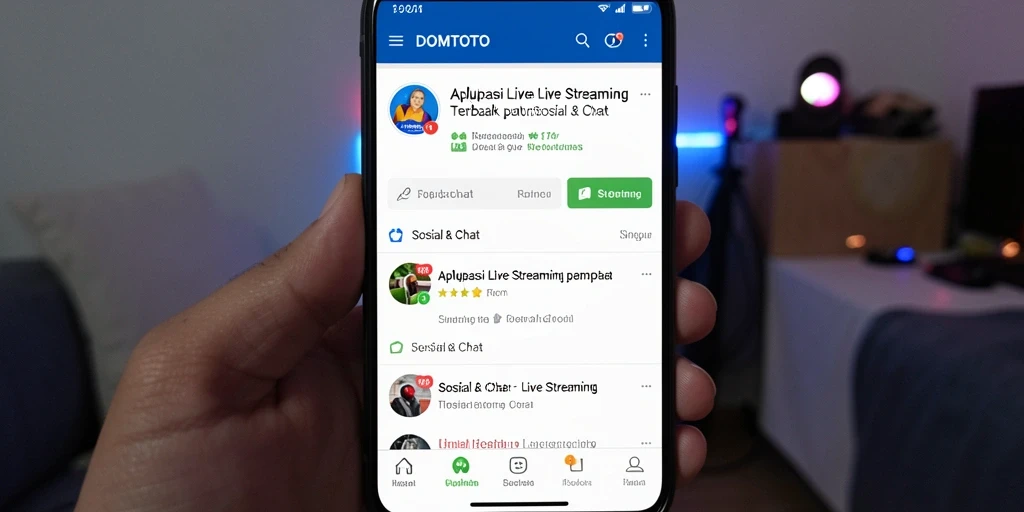 Tampilan antarmuka DOMTOTO saat streaming langsung dengan fitur interaksi.