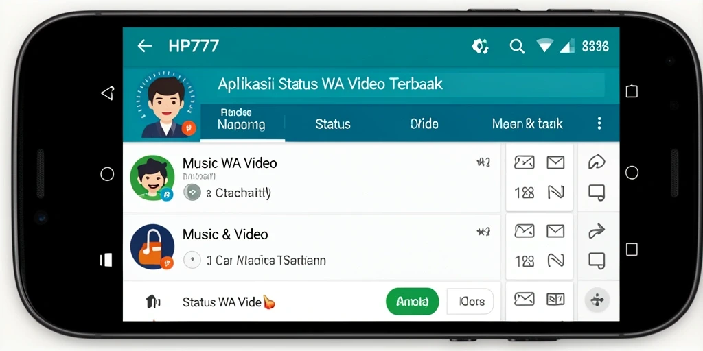 Tampilan antarmuka HP777 yang menampilkan berbagai pilihan video status.