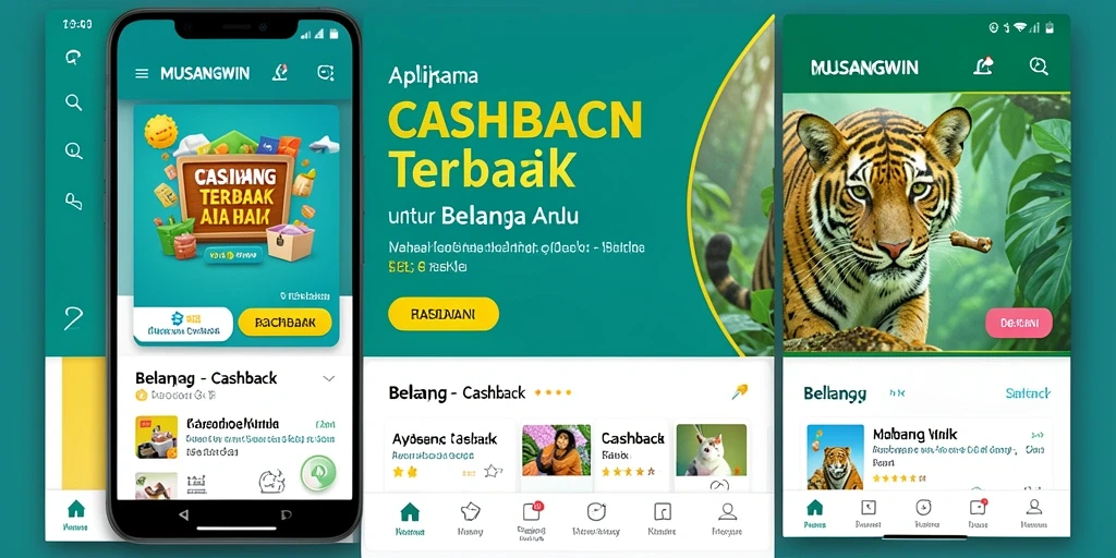Tampilan antarmuka aplikasi MUSANGWIN yang menampilkan penawaran cashback terbaru.